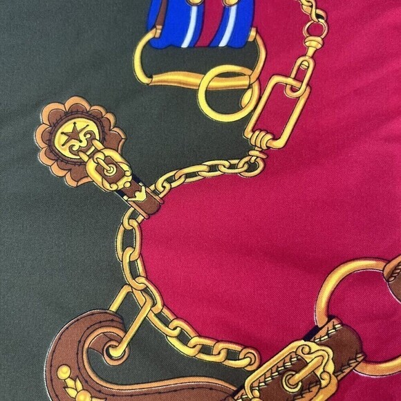 Vintage Triminghams Bermuda 100% Silk Scarf 32” X  34” Equestrian and Lion Gold - Picture 10 of 13